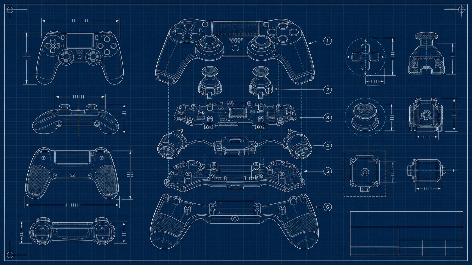 Blueprint cutaway drawing of a console with labelled internal sections